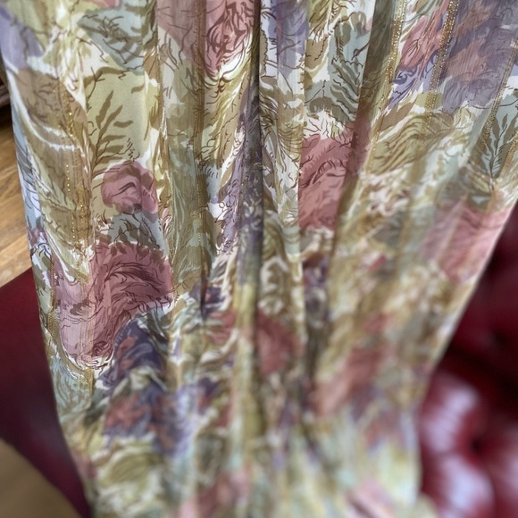 Silk formal gown and matching 103”x43” scarf. Green, pink, beige, gold threads. - Picture 6 of 6